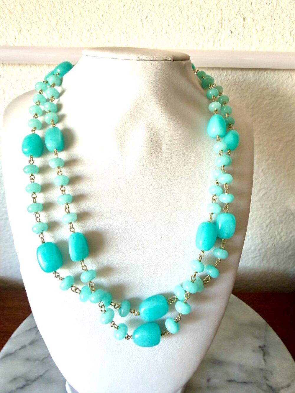NIB Connie Craig Carroll Halle 40" Gemstone Beaded Necklace - Aqua Blue Quartz